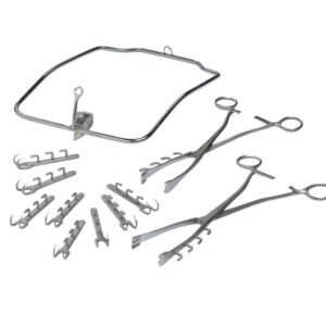 مجموعة أدوات فتح الكرش - إطار واحد ١٨ × ٢٧ سم، ملقطان ٢٤ سم، ٨ خطافات تثبيت ٧ سم