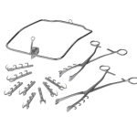 مجموعة أدوات فتح الكرش - إطار واحد ١٨ × ٢٧ سم، ملقطان ٢٤ سم، ٨ خطافات تثبيت ٧ سم